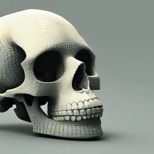 Image similar to human skull made of crystals, 3D, octane render, rtx, ultra detailed