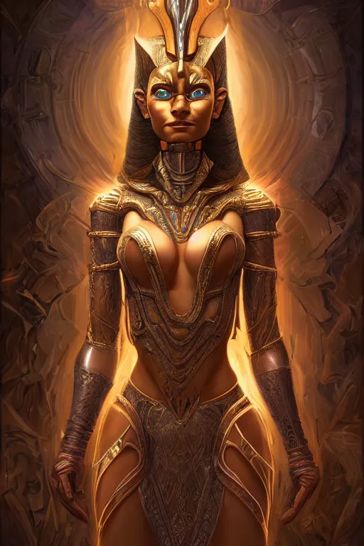 Image similar to portrait of a beautiful female hybrid atlantean anubis alien elsa jean warrior, regal, realistic, refined, detailed digital art, oil painting, michael cheval, esao andrews, art frahm, steampunk, walt disney ( 1 9 3 7 ), highly detailed, cinematic lighting, unreal engine, 8 k, hd