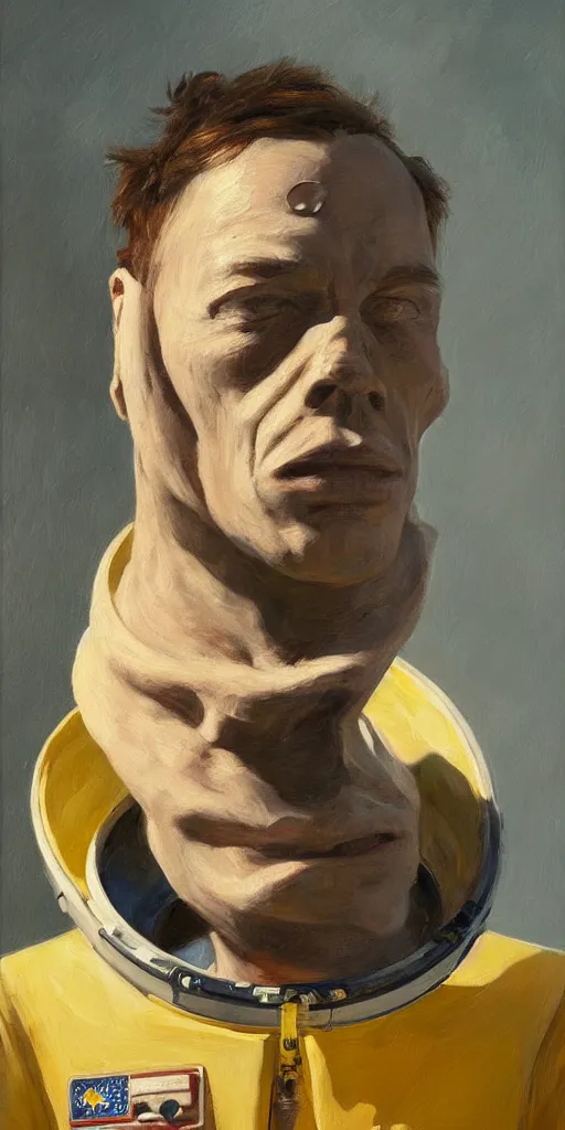 Image similar to a stunning and noble highly detailed portrait of an astronaut dissolving into dust by josep tapiro baro and edward hopper, trending on artstation, oil painting masterpiece, symmetry, mysterious, very very very aesthetic