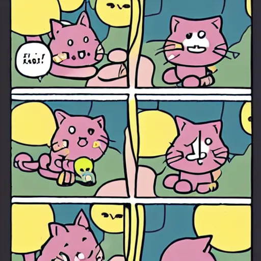 Image similar to Kirby in a cute comic about cats