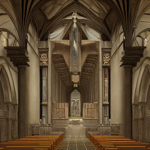 Prompt: digital painting of church interior by H R Giger, concept art, matte painting, digital painting, realism, side lighting XF IQ4, f/1.4, ISO 200, 1/160s, 8K, RAW, unedited, symmetrical balance, in-frame