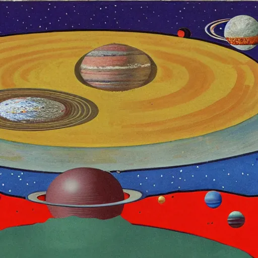 Image similar to dadaist artwork depicting the solar system