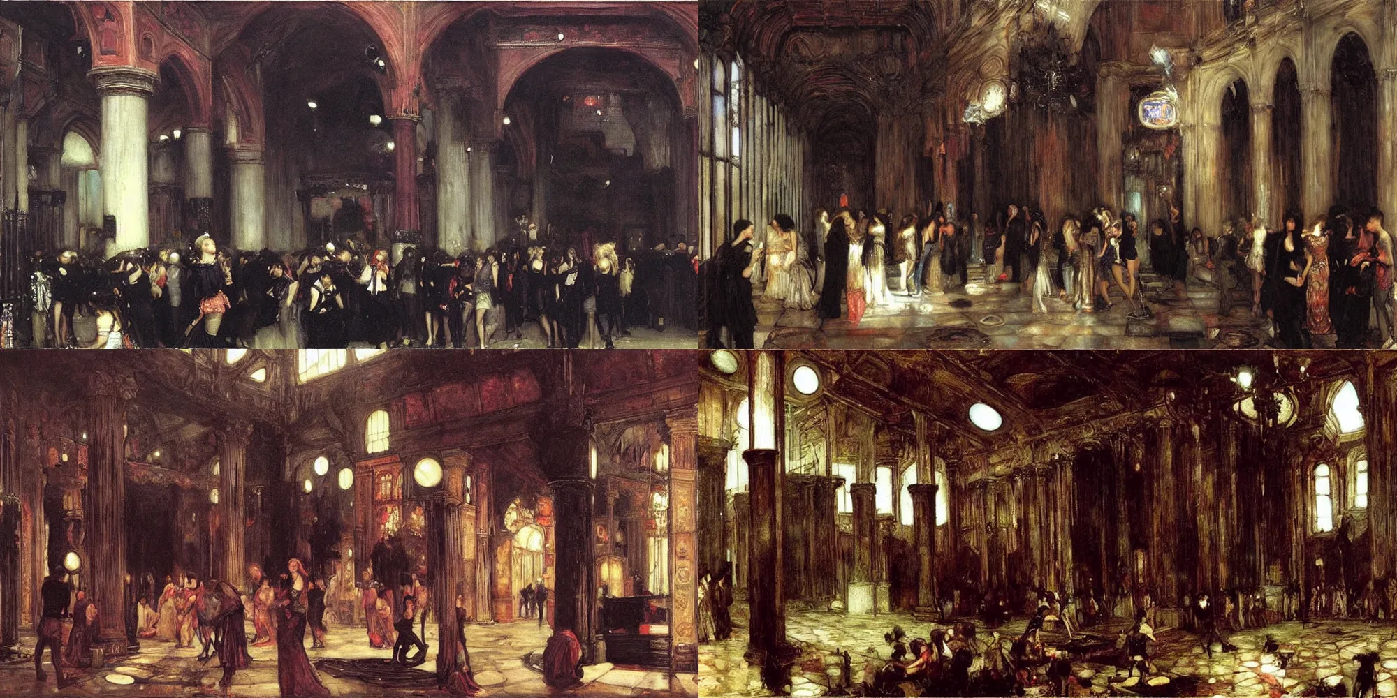 Prompt: A goth nightclub painted by John William Waterhouse