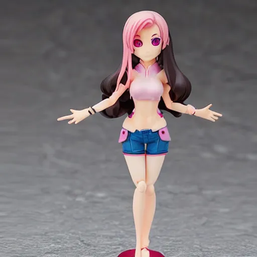 Image similar to Famous Streamer Amouranth Alinity KaceyTron LilyPichu as a Figma anime figurine. Posable PVC action figurine. Detailed artbreeder face. Full body 12-inch Figma anime statue.