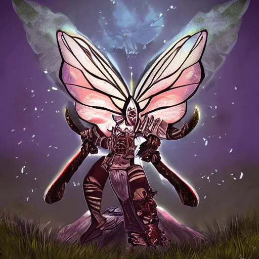 Prompt: butterfly as a dark souls boss by alex flores