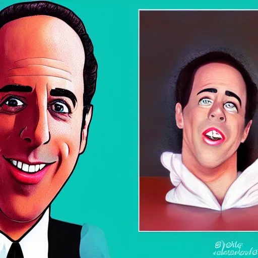 Image similar to jerry seinfeld with no eyes and a female beautiful body, trending on deviantart