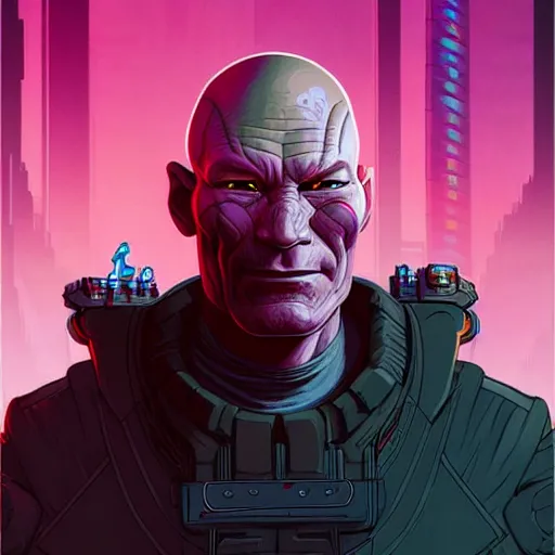 Image similar to portrait painting of a cyberpunk orc who looks like patrick stewart, shadowrun, sharp focus, award - winning, trending on artstation, masterpiece, highly detailed, intricate. art by josan gonzales and moebius and deathburger