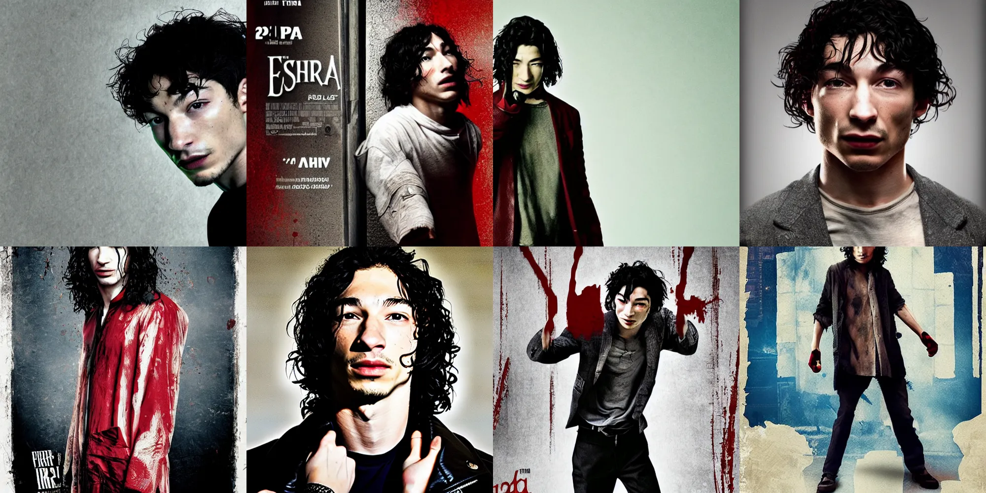 Prompt: ezra miller, slasher movie, poster,