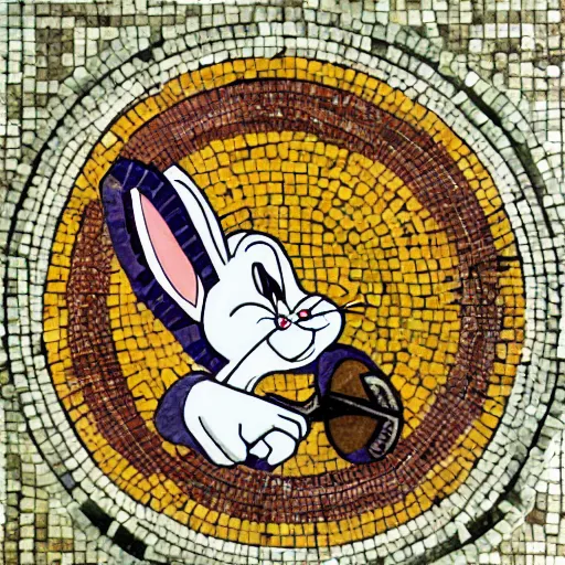Prompt: bugs bunny in a ancient greek mosaic