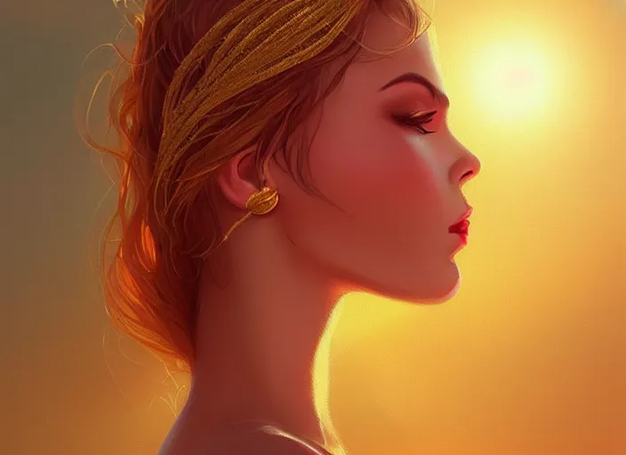 Prompt: woman love woman, sweet hugs, gold trim, atmoshperic, elegant, sharp focus, sand sea, red sun, huge lips, by ilya ozornin, trending on artstation, intricate details