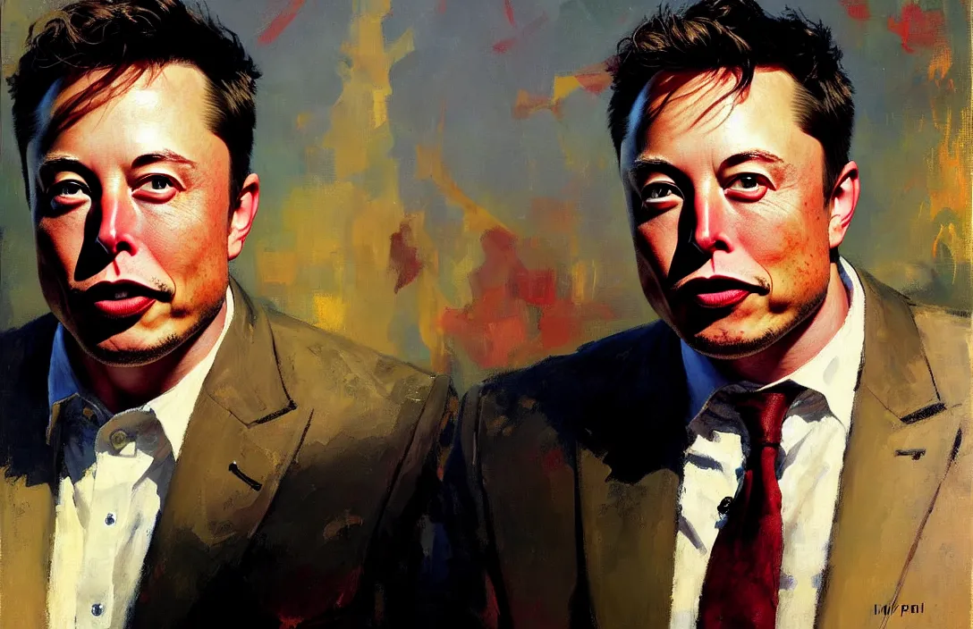 Image similar to portrait of elon musk!!!!!!!!!!!!!!!!!!!!!!!!!!!, detailed face, detailed painting,, epic lighting, by ilya repin, phil hale and kent williams