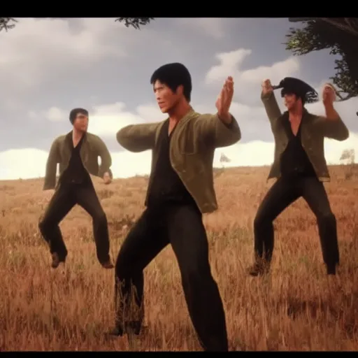 Image similar to Film still of Bruce Lee, from Red Dead Redemption 2 (2018 video game)