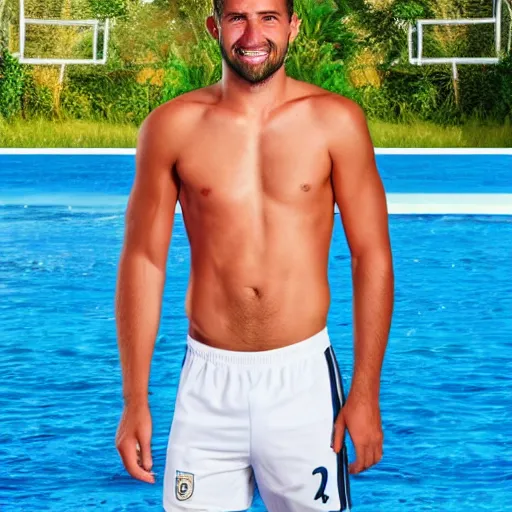 Image similar to a realistic detailed photo of a guy who is handsome soccer player who is taking part in love island