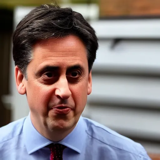 Image similar to Labour Leader Ed Miliband feeling a sandwich with his forehead. Unpleasant aroma, sour face. Photo courtesy of BBC