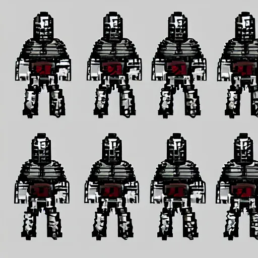 Prompt: Sprite sheet for a character that looks like a knight, 8-bit style, wearing armor, HDR, 4k, 8k