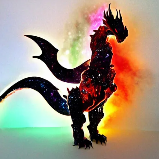 Prompt: dragon made out of ice, glow, fire, galaxy, space, colorful \