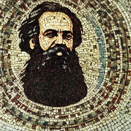 Image similar to an ancient greek mosaic of karl marx