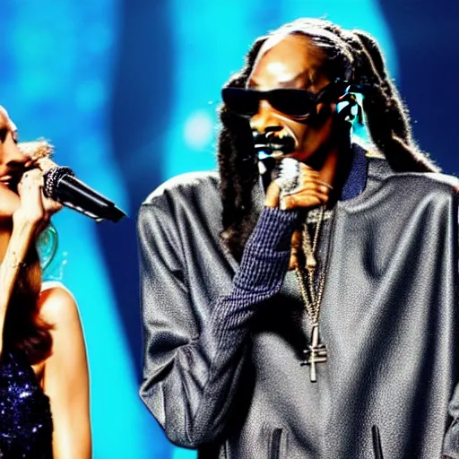 Prompt: Snoop Dogg duetting with Céline Dion