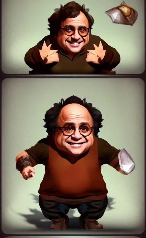 Image similar to Danny DeVito as a character in the game League of Legends, with a background based on the game League of Legends, detailed face, old 3d graphics