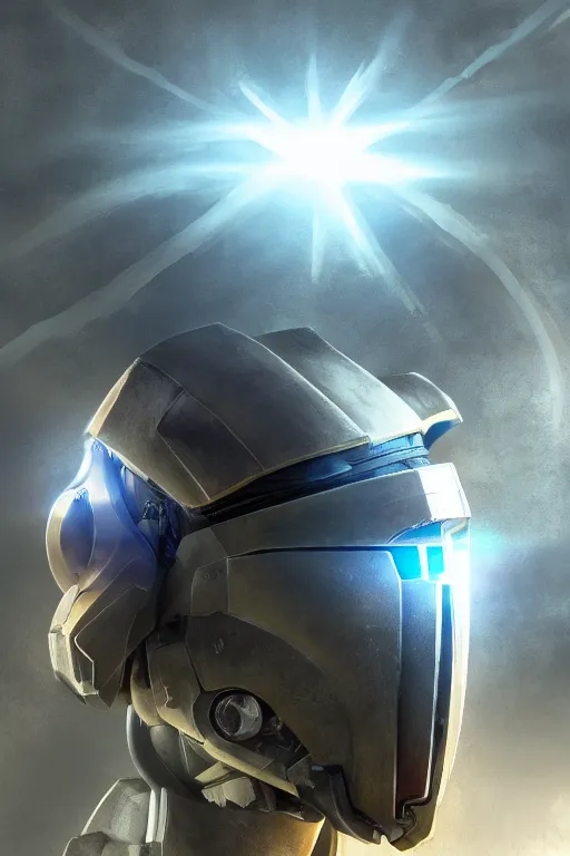 Image similar to robot ninja mask helmet halo master chief radiating a glowing aura global illumination ray tracing hdr fanart arstation by ian pesty and katarzyna da „ bek - chmiel