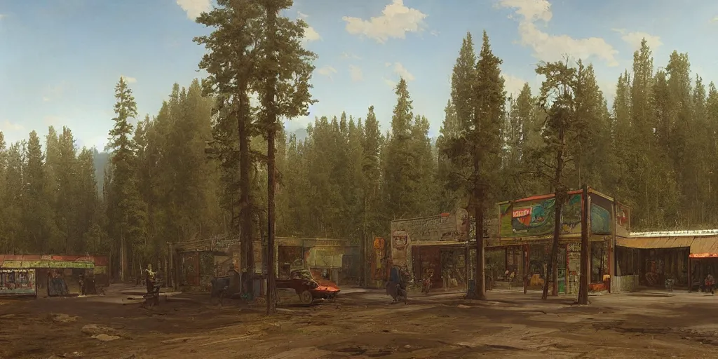 Image similar to epic matte painting of a 7 - eleven by ivan shishkin and asher brown durand