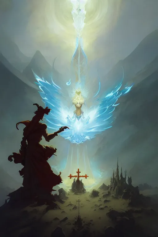 Image similar to sacred text concept design by peter mohrbacher and craig mullins and hiroshi yoshida and james jean and frank frazetta and michael whelan and andreas rocha