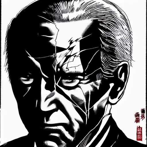 Image similar to Joe Biden looking sinister, by Tsutomu Nihei, highly detailed