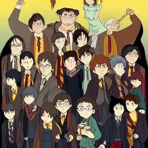 Image similar to harry potter in the style of studio ghibli