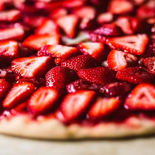 Prompt: a 5 0 mm macro shot of a strawberry pizza