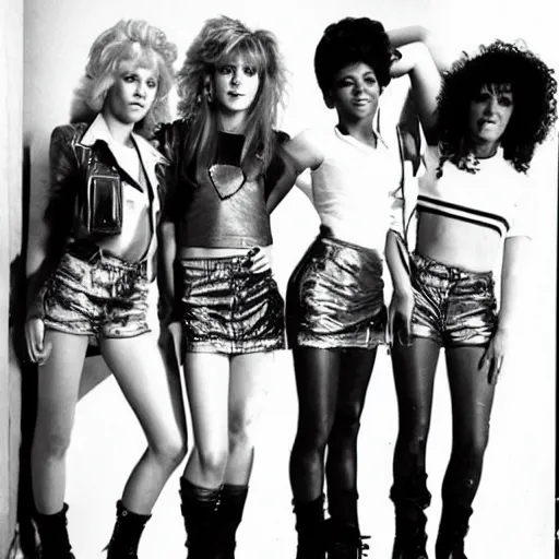 Prompt: a girlband in the 80s.