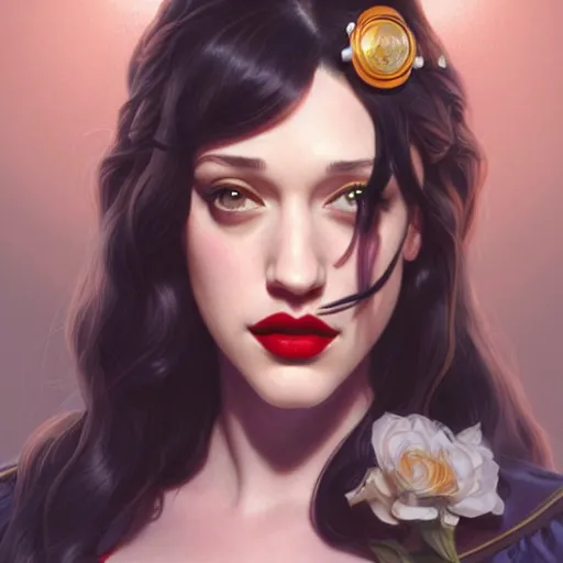 Prompt: Kat Dennings with dark hair as Sailor Moon, western, D&D, fantasy, intricate, elegant, highly detailed, digital painting, artstation, concept art, matte, sharp focus, illustration, art by Artgerm and Greg Rutkowski and Alphonse Mucha