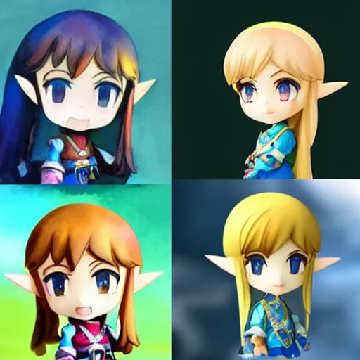 Image similar to beautiful water color concept art of face detailing cute girl in the style of nendoroid and Toon Zelda , anime style, close-up