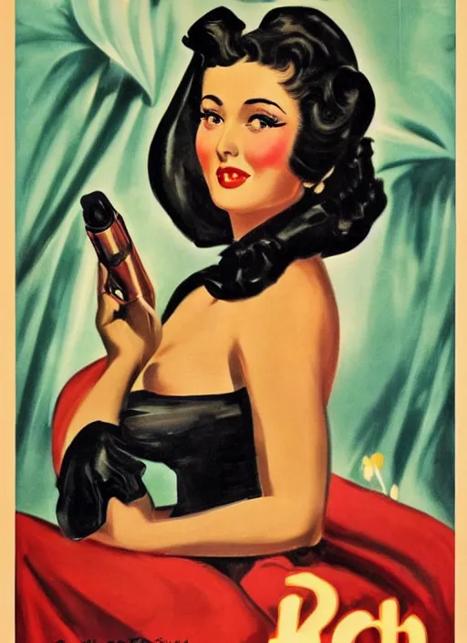 Prompt: beautiful and glamorous arab black-haired woman, 1940s propaganda poster, full hd,highly detailed