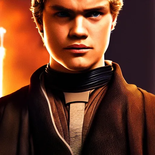 Image similar to anakin skywalker, revenge of the sith, star wars, promotional shot, 4k, highly detailed face, professional photography, cinematic, film, low lighting, portrait,