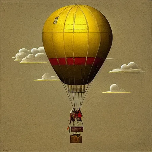 Prompt: “a old yellowed painting on canvas of a hot air balloon floating between the clouds, the balloon is made of the earth as seen from space. Jules vernes, steampunk style, sepia and yellow paper”