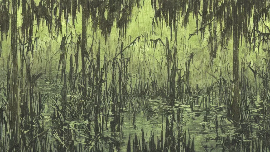 Prompt: a swamp. les nabis artwork.