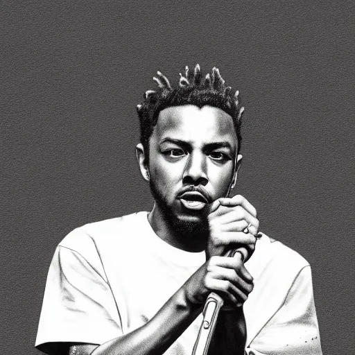 Image similar to highly detailed pencil sketch of Kendrick Lamar, 8k