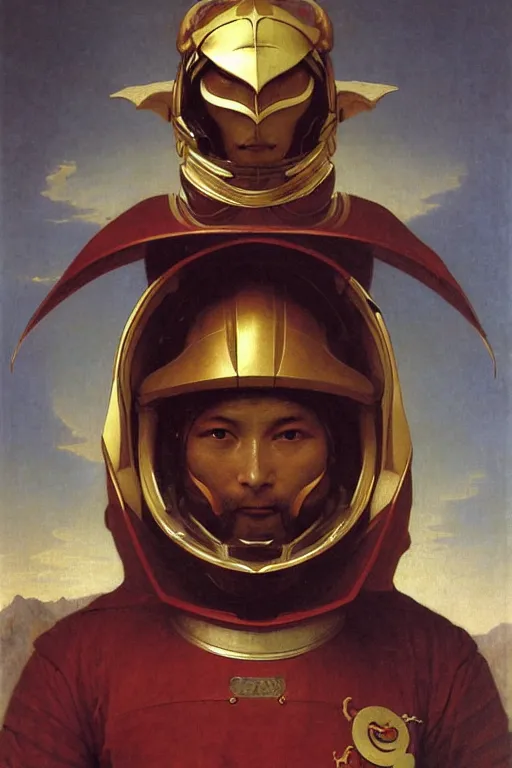 Image similar to portrait of a evil dragon astronaut with chinese dragon armor and helmet, majestic, solemn, by bouguereau