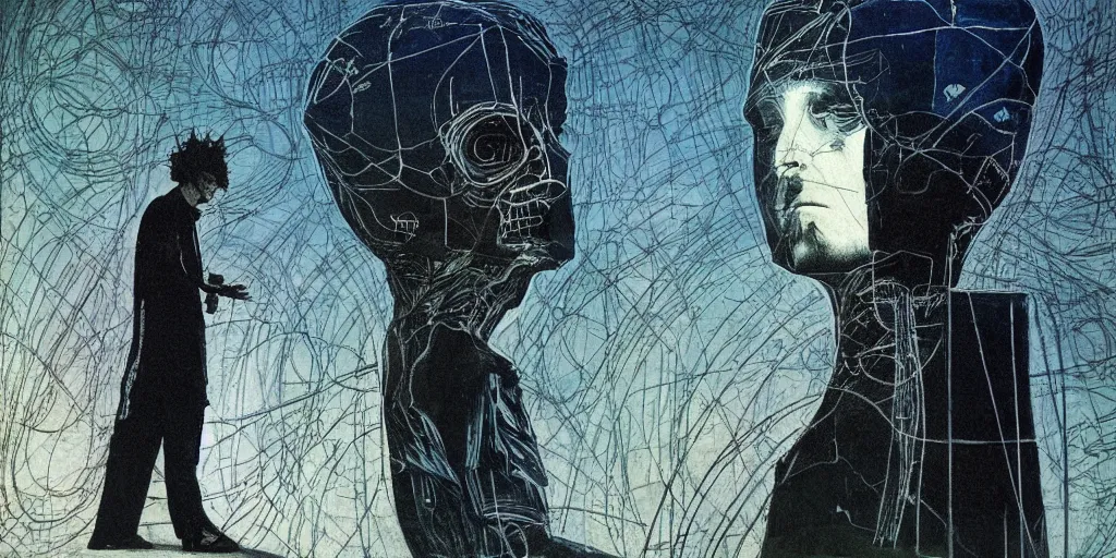 Image similar to solarpunk human, by david caspar friedrich and giger and Jean-Michel Basquiat