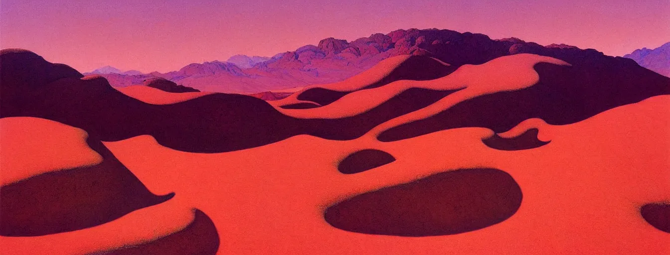 Image similar to a gorgeous desert painting of death valley by barlowe wayne maxfield parrish and marco mazzoni. tree no leaf!!!! china mountain village!! blue and very little light verdancy. the protruding pink clumps of rock. ultra clear detailed. 3 d, octane render. turbulent blood lake.