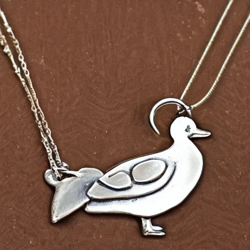 Image similar to a silver necklace on a golden duck