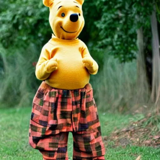 Image similar to Winnie the Pooh, dressed fashionably