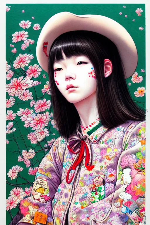 Prompt: taiwanese girl wearing cowboy hat, style of yoshii chie and hikari shimoda and martine johanna, highly detailed