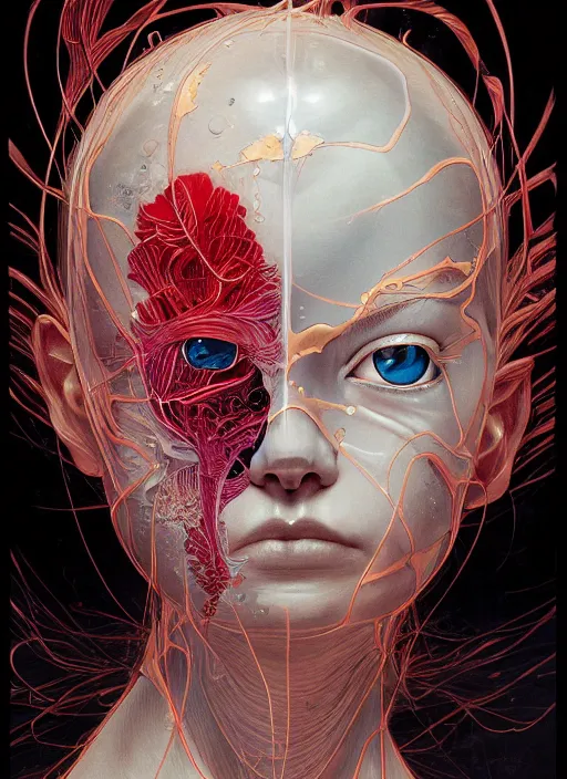 Image similar to prompt : figurative unique features beautiful subconscious, symmetrical face, portrait soft light painted by james jean and katsuhiro otomo and erik jones, inspired by akira anime, smooth face feature, intricate oil painting, high detail illustration, sharp high detail, manga and anime 1 9 9 9