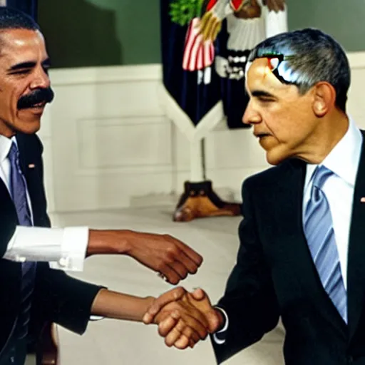 Prompt: obama shaking hands with saddam, getty images