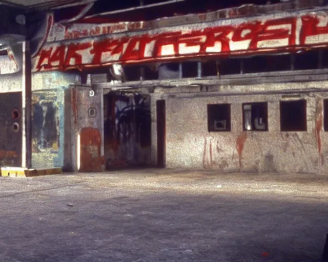 Prompt: a still of irl empty stage from Street Fighter 2 in the movie Hard Target (1993), HDR, high quality, 8k, highly detailed and intricate,