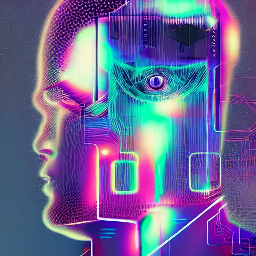 Prompt: portrait of artificial intelligence chromatic suit by Petros Afshar and Beeple, highly detailed