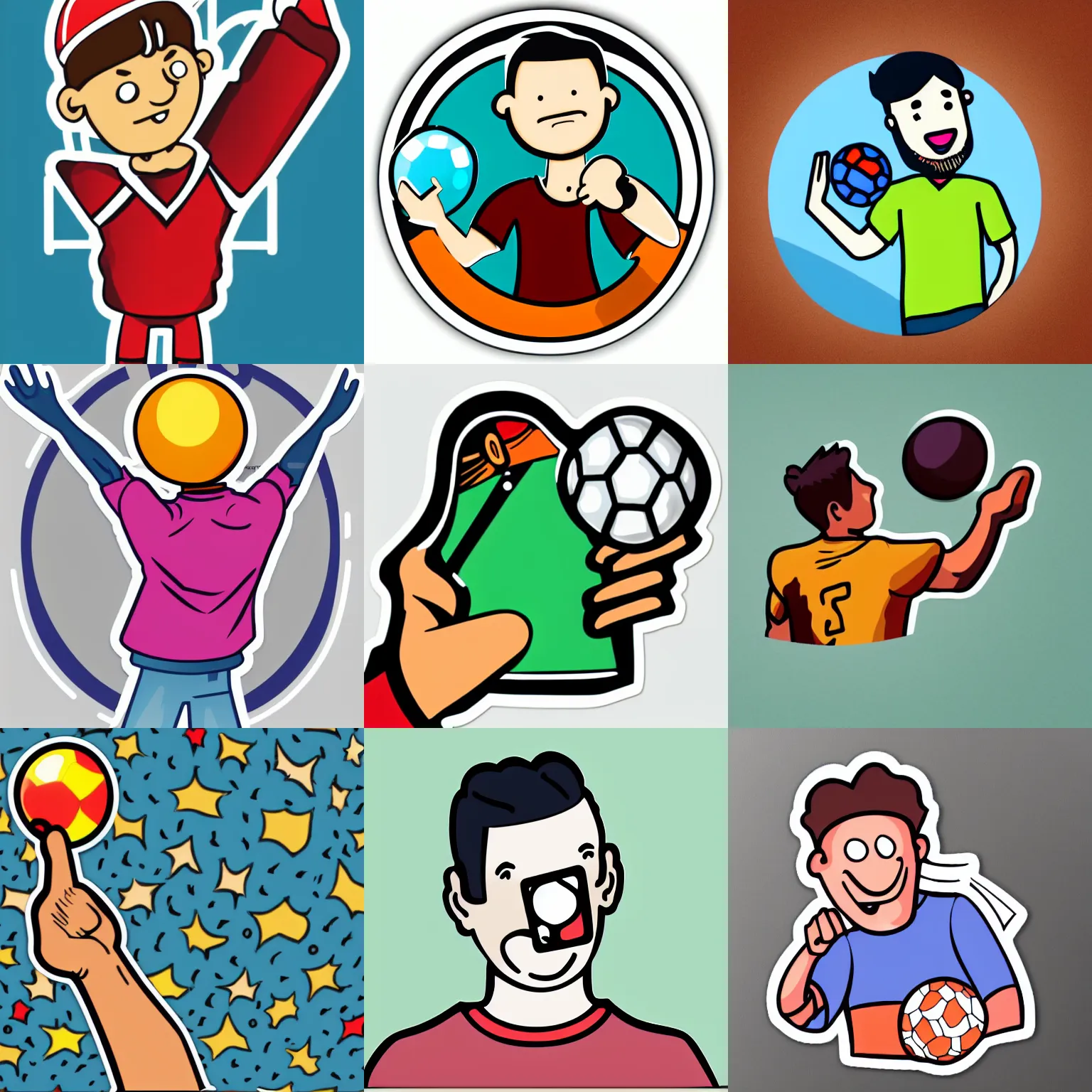 Prompt: sticker illustration of a guy giving a like and holding a ball