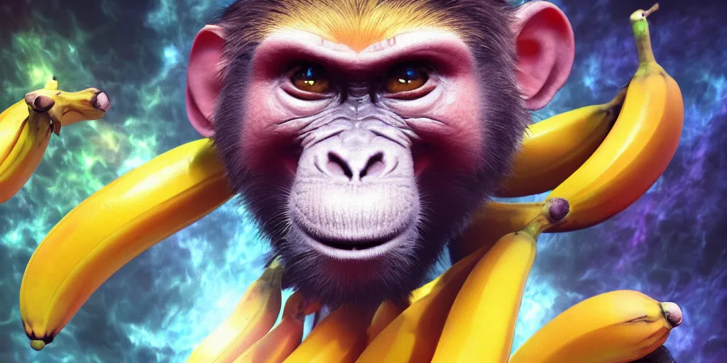 Prompt: 3d render of Monkey and banana fusion, realistic volumetric lighting, rendered by Octane, highly realistic, 4k wallpaper, trending on Artstation, By Leonid Afremov