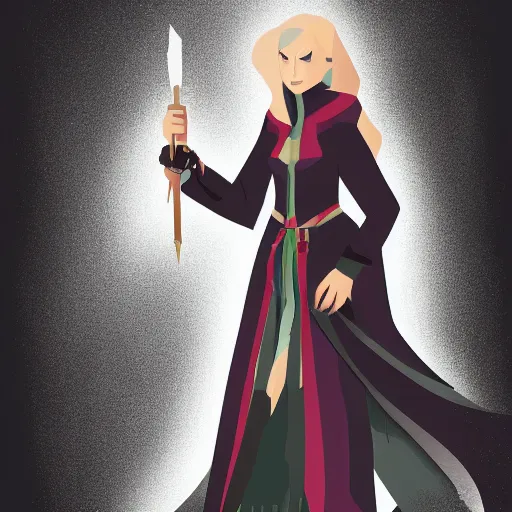 Image similar to illustration of a lady wizard, gloomy, sharp, detailed, 4k, full body